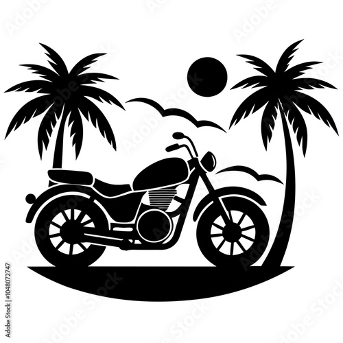 motorcycle on the beach silhouette on a white background