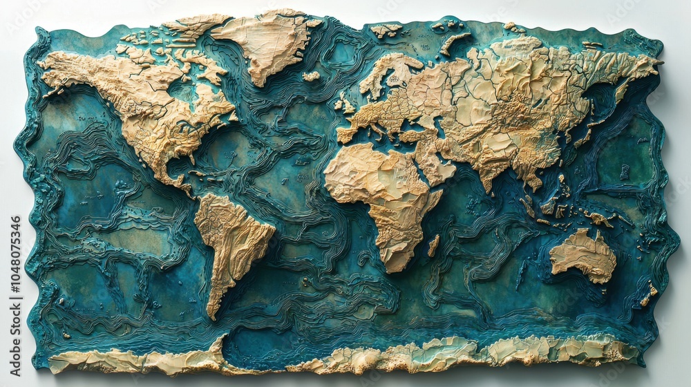Fototapeta premium Textured world map a tactile exploration of continents