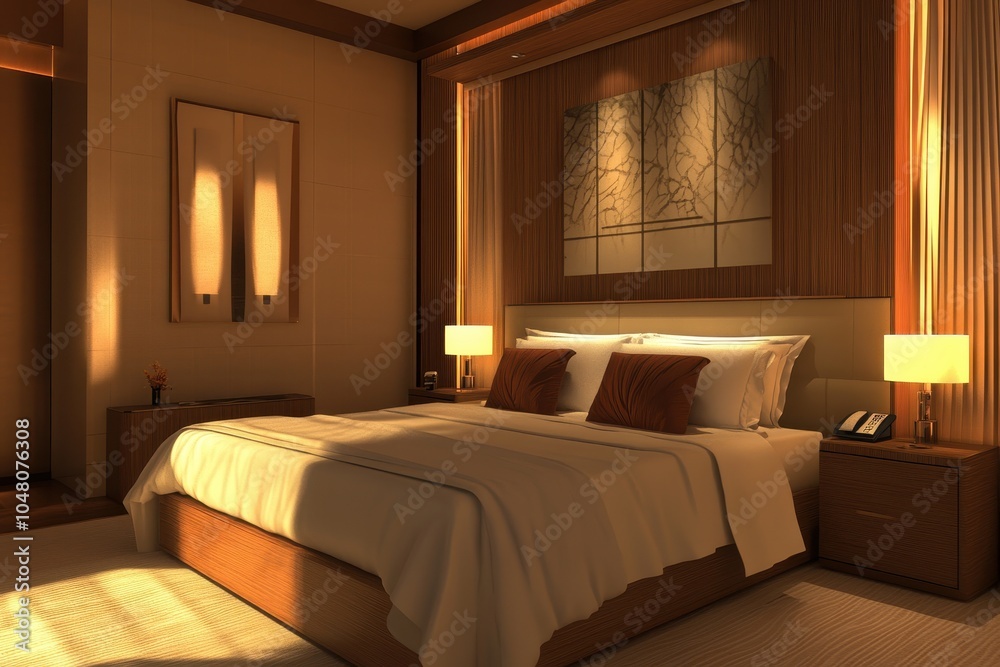 Luxurious and Serene Bedroom Design with Warm Lighting and Elegant Furnishings for a Peaceful Retreat Experience Luxurious and Serene Bedroom Design with Warm Lighting and Elegant Furnishings for a Peaceful Retreat Experience