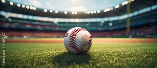 Baseball on the Field with Stadium in Background