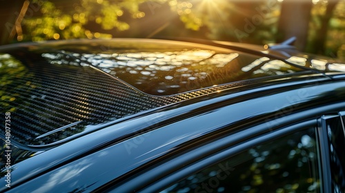Carbon fiber sunroof edge gloss finish catching sunlight