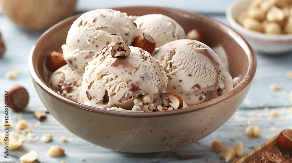 Chocolate hazelnut ice cream with hazelnut pieces Chocolate hazelnut ice cream with hazelnut pieces