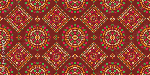 Bandhni traditional print design pattern, Digital textile design Beautiful ethnic style colorful seamless hand made pattern ready for print. floral pattern, blocks, Rajasthani fabric. Indian design, 