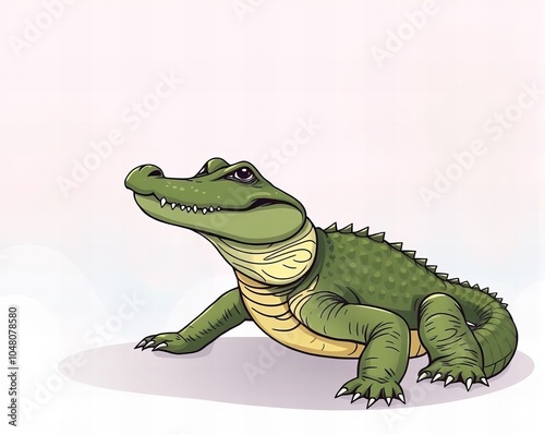 cartoon alligator sitting on the ground with its mouth open. photo