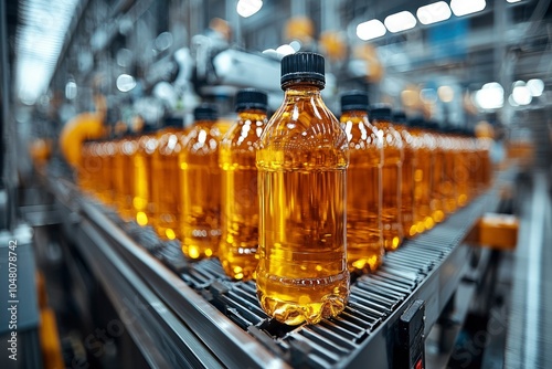 Bottled Beverage Conveyor Belt in a Factory Setting