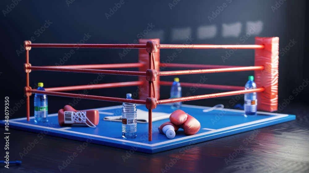 Boxing Ring with Gloves, Water Bottles, and Tape Boxing Ring with Gloves, Water Bottles, and Tape