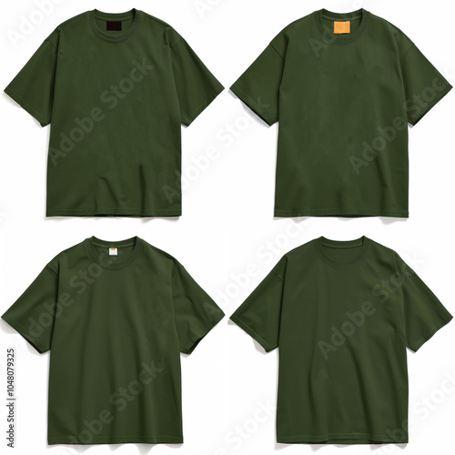 Olive green t-shirt free size template Front and Back view, on white background.