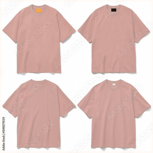 old rose, t-shirt free size template Front and Back view, on white background.
