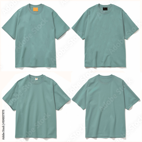Barceloneta blue t-shirt free size template Front and Back view, on white background.