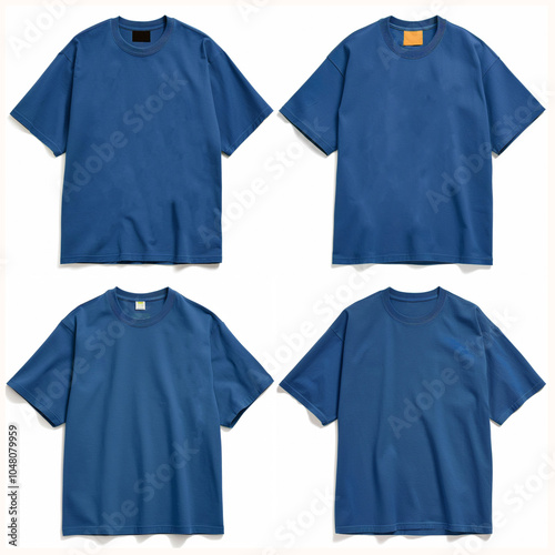 deep blue, t-shirt free size template Front and Back view, on white background.