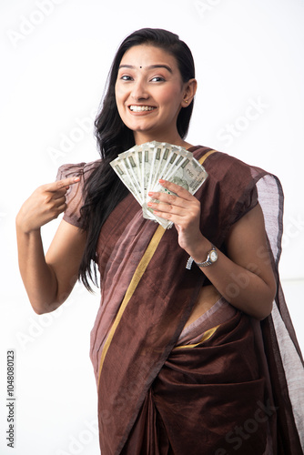 Wallpaper Mural Smiling Mature Blonde Wife Pointing Her Finger At 500 Indian Rupee Banknotes 
 Torontodigital.ca
