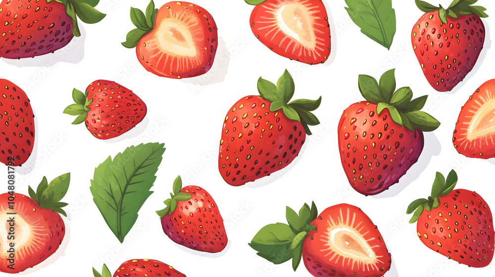 A vibrant set of fresh strawberries in a delightful pattern, showcasing their juicy red color and healthy appeal, perfect for summer desserts A vibrant set of fresh strawberries in a delightful pattern, showcasing their juicy red color and healthy appeal, perfect for summer desserts