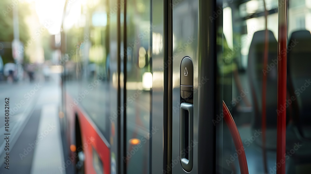 Close up of a city bus door modern design and clean lines Close up of a city bus door modern design and clean lines