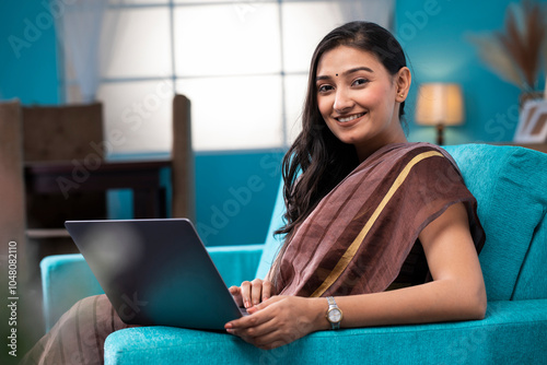 Indian Hot Housewife Posing While Working At Laptop
