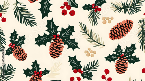 Autumn leaves seamless pattern featuring various plants, branches, and berries, perfect for wallpaper and festive decorations