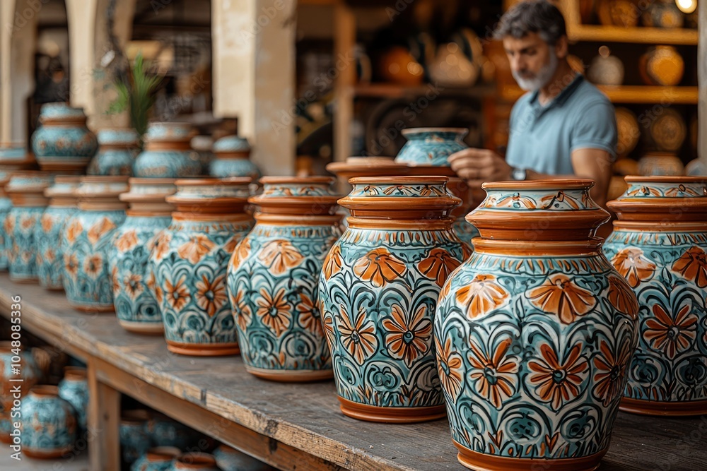 Hand-Painted Ceramic Flower Pots in a Workshop Hand-Painted Ceramic Flower Pots in a Workshop