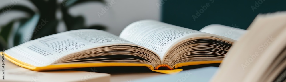 Obraz premium Open book on table, pages turned.