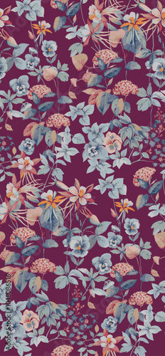 Seamless flower all over digital design pattern. 