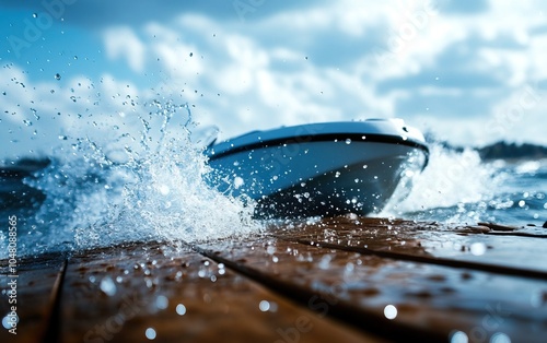 A boat splashing water as it moves through waves, showcasing maritime adventure and serenity.