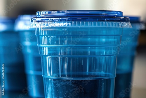 Close-up of a Blue Plastic Cup with a Lid photo