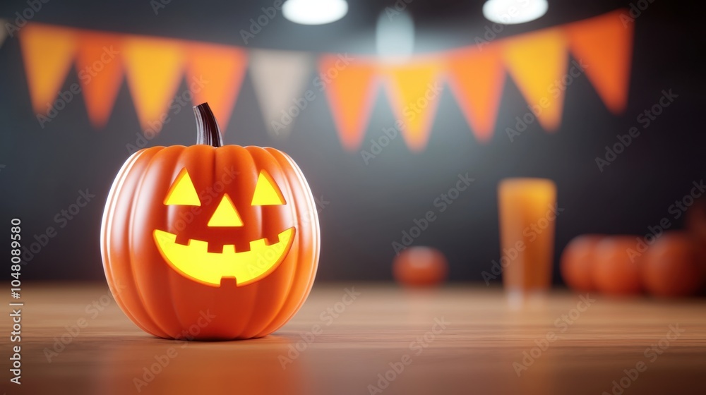 Spooky halloween decor a dimly lit pumpkin display Spooky halloween decor a dimly lit pumpkin display