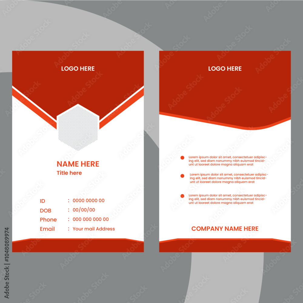Modern ID card design template. Corporate identity card design. Professional employee id card. Vector Business man Id card, student id card, police id card, officer id card creative design perfect siz