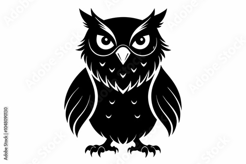 owl-black-silhouette-on-white-background  photo