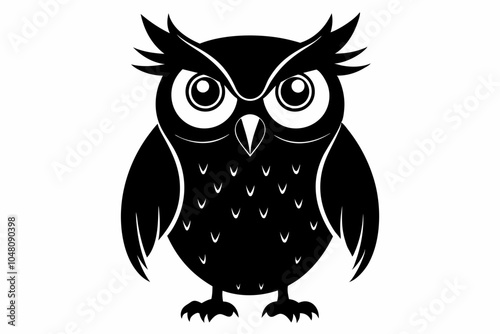 owl-black-silhouette-on-white-background  photo