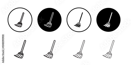 Broom icon outline set sign