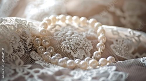 Delicate pearl anklet resting elegantly on lace cushion.