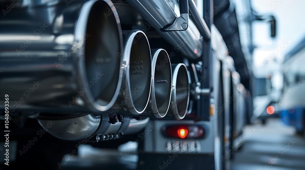 Detailed close up of a bus engine exhaust pipes Detailed close up of a bus engine exhaust pipes