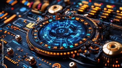 Wallpaper Mural Futuristic Technology Interface with Data Visualization Torontodigital.ca