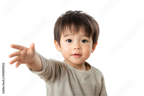 Young child reaching out, white isolate background transparent background