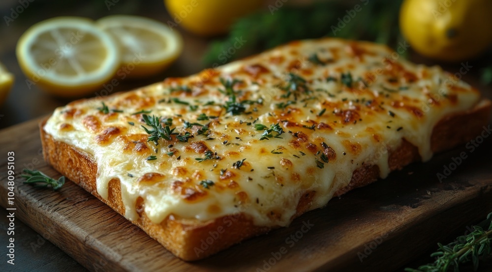 Baked Goodness: Cheesy Toast with Lemon Garnish Baked Goodness: Cheesy Toast with Lemon Garnish