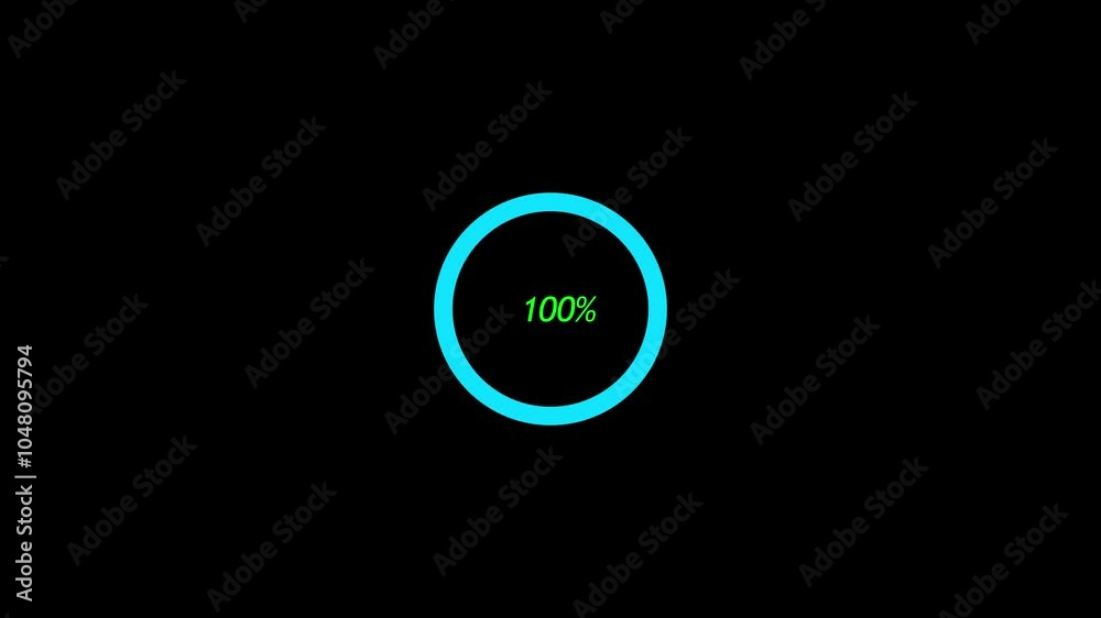 Digital loading or progress complete animated on a black background Digital loading or progress complete animated on a black background