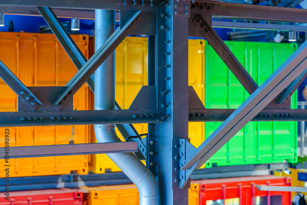 Various colorful rafters and shipping containers