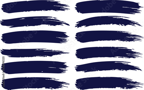 Set of Navy blue brush stroke, brush stroke vector for ink paint, grunge design element, dirt banner, watercolor design, dirty texture. Trendy brush stroke, vector and PNG