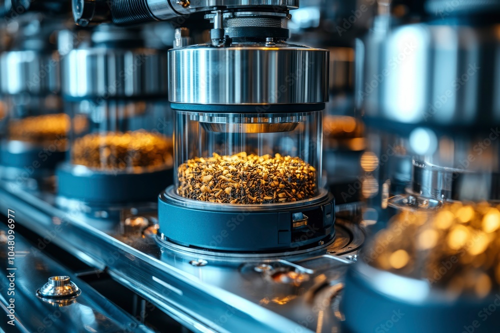 Close-up of a Machine with a Glass Container Filled with Dried Plant Material