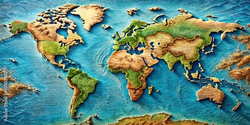 A Sculptural Depiction of the Earth's Continents, Emphasizing the Interconnectedness of Landmasses and Oceans