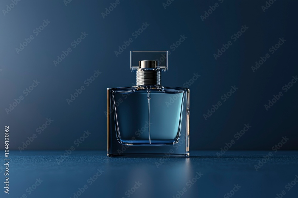 Glass Perfume Bottle on Blue Background Glass Perfume Bottle on Blue Background