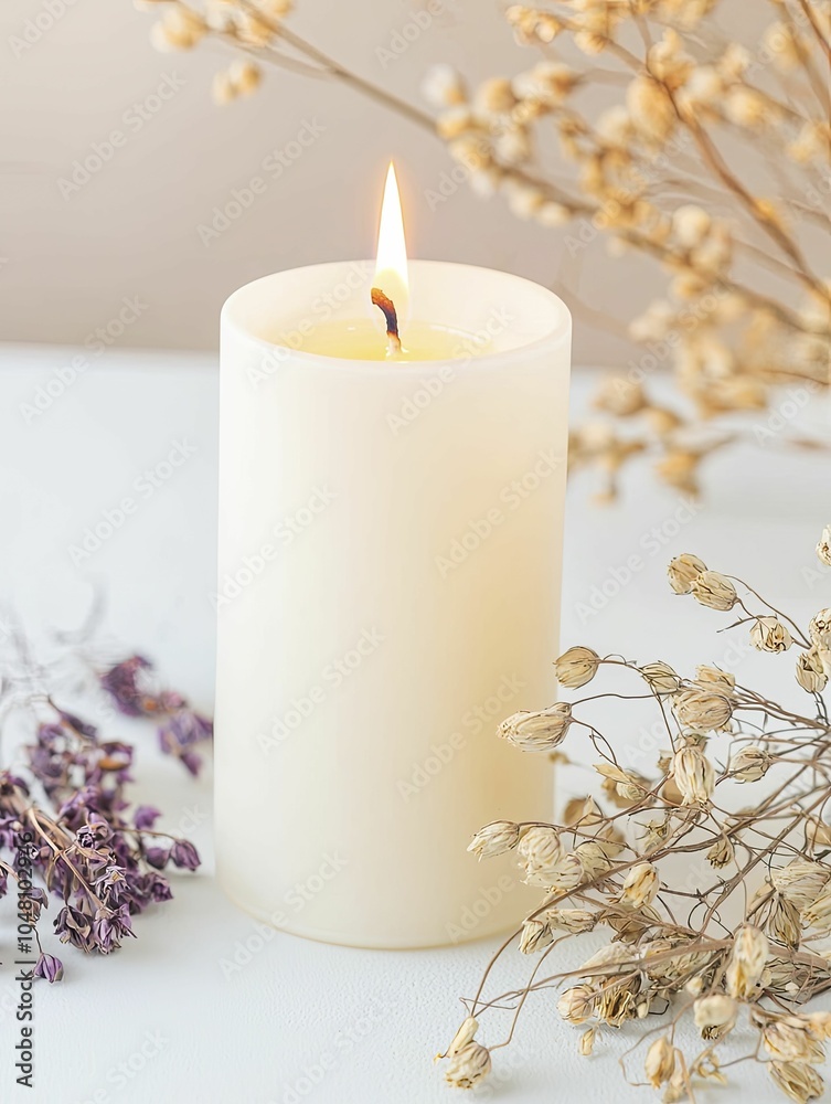 Φωτογραφία Artisanal candles nestled among dried flowers create a dreamy ambiance, evoking a sense of warmth and intimacy