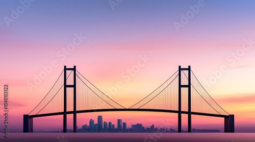 Strategic partnership visualized as a bridge connecting two cities, with a breathtaking skyline at sunset, symbolizing the merging of resources and expertise across distances