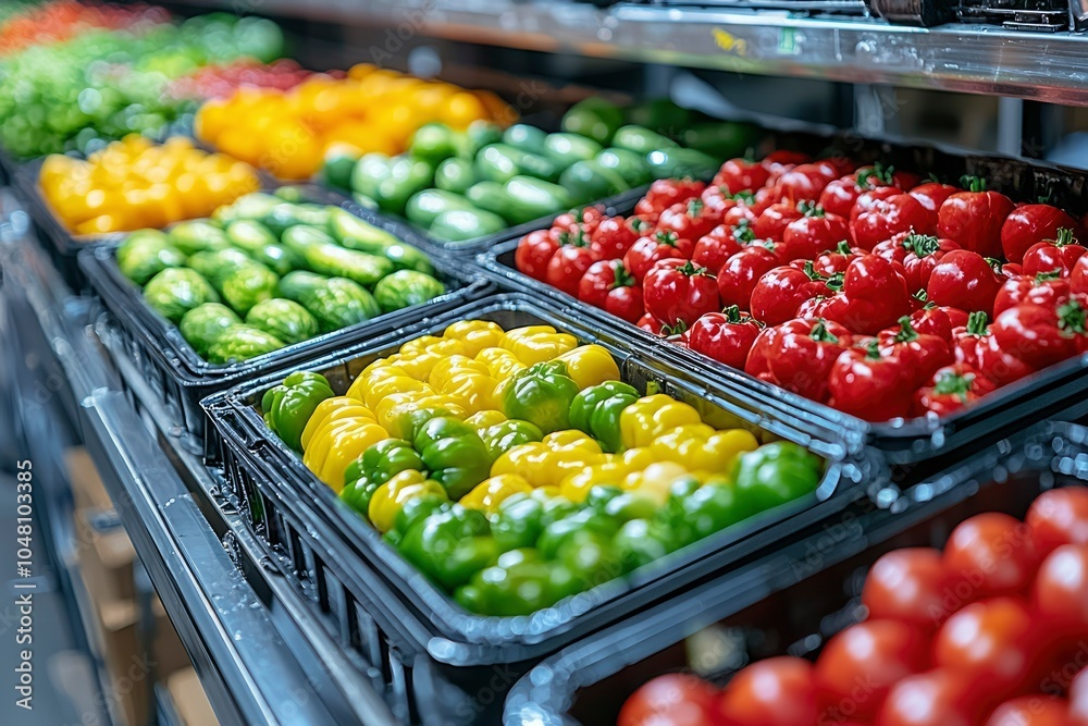 Colorful Produce Displayed in Black Plastic Containers Colorful Produce Displayed in Black Plastic Containers