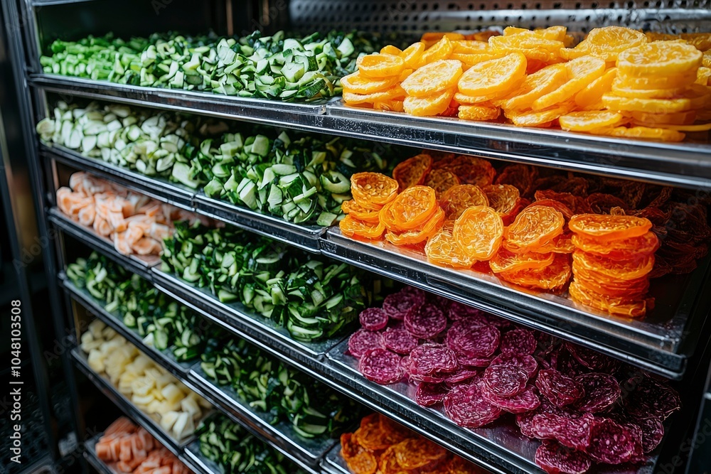 Dried Fruit and Vegetable Slices in a Dehydrator