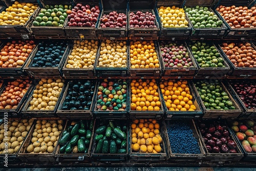 Fresh Produce Displayed in Wooden Crates at a Market