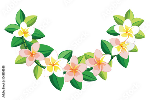 Hawaiian Frangipani Flower Garland (Lei) - Isolated on White Background Cutout.