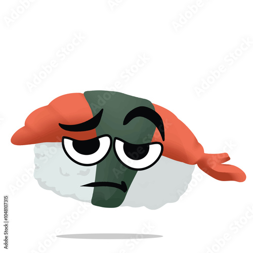 tired japanese sushi mascot character illustration. cute, playful, tasty, and delicious concept. traditional asian food, japan culinary, plating , and seafood themes photo