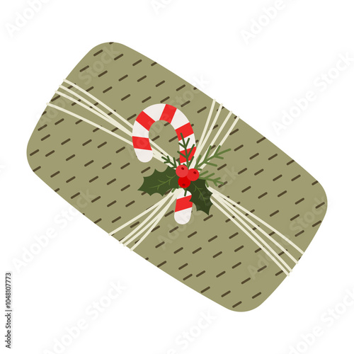 Simple Christmas gift boxes wrapped with holiday decorations. Flat Illustration Holiday Shopping