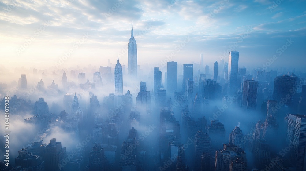 Stunning panoramic view of a misty cityscape from a rooftop, perfect for urban concept designs and atmospheric backdrops. Stunning panoramic view of a misty cityscape from a rooftop, perfect for urban concept designs and atmospheric backdrops.
