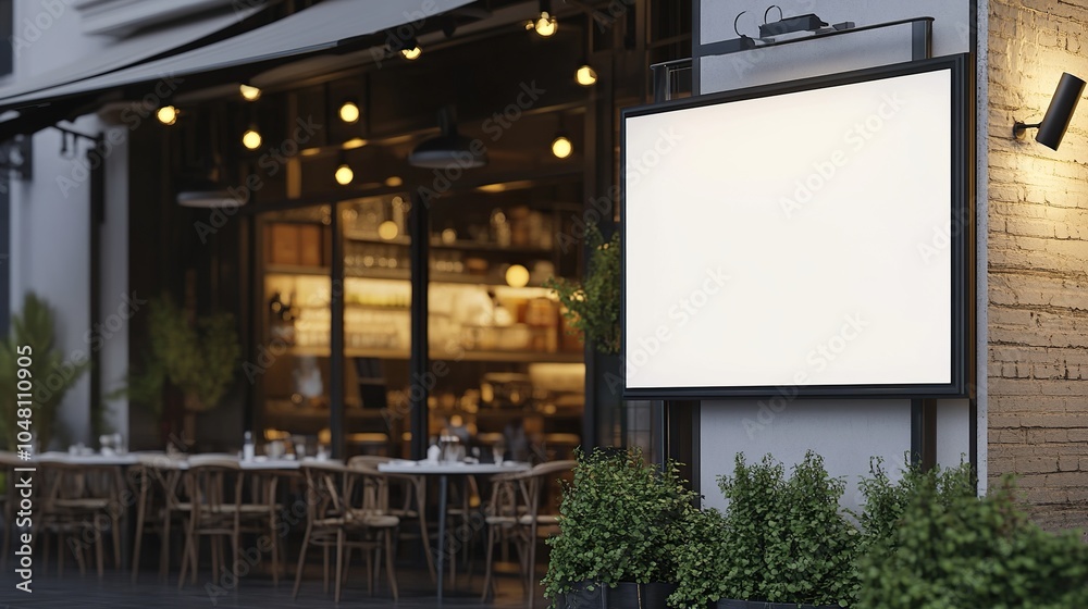 Blank white restaurant sign mockup, large billboard banner on a storefront door mock up template. Blank white restaurant sign mockup, large billboard banner on a storefront door mock up template.
